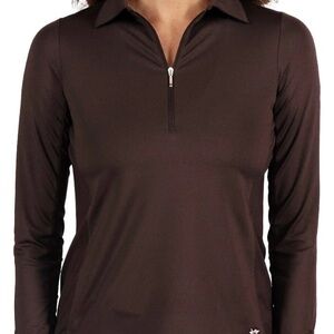 Fitted Brown Long Sleeve Blouse with Polo Collar
